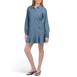 TULIP Denim Classic Collared Mini Dress With Flounce Hem